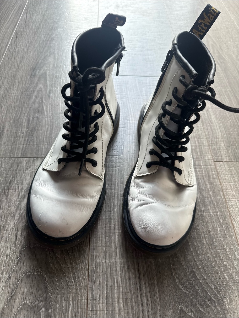 Kids White Lace-Up Combat Boots - Classic Style
